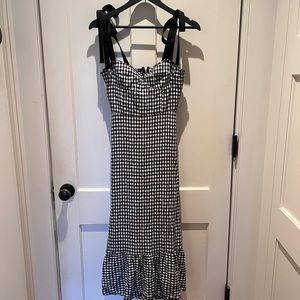 Reformation Gingham Midi Dress w/ tie shoulder straps